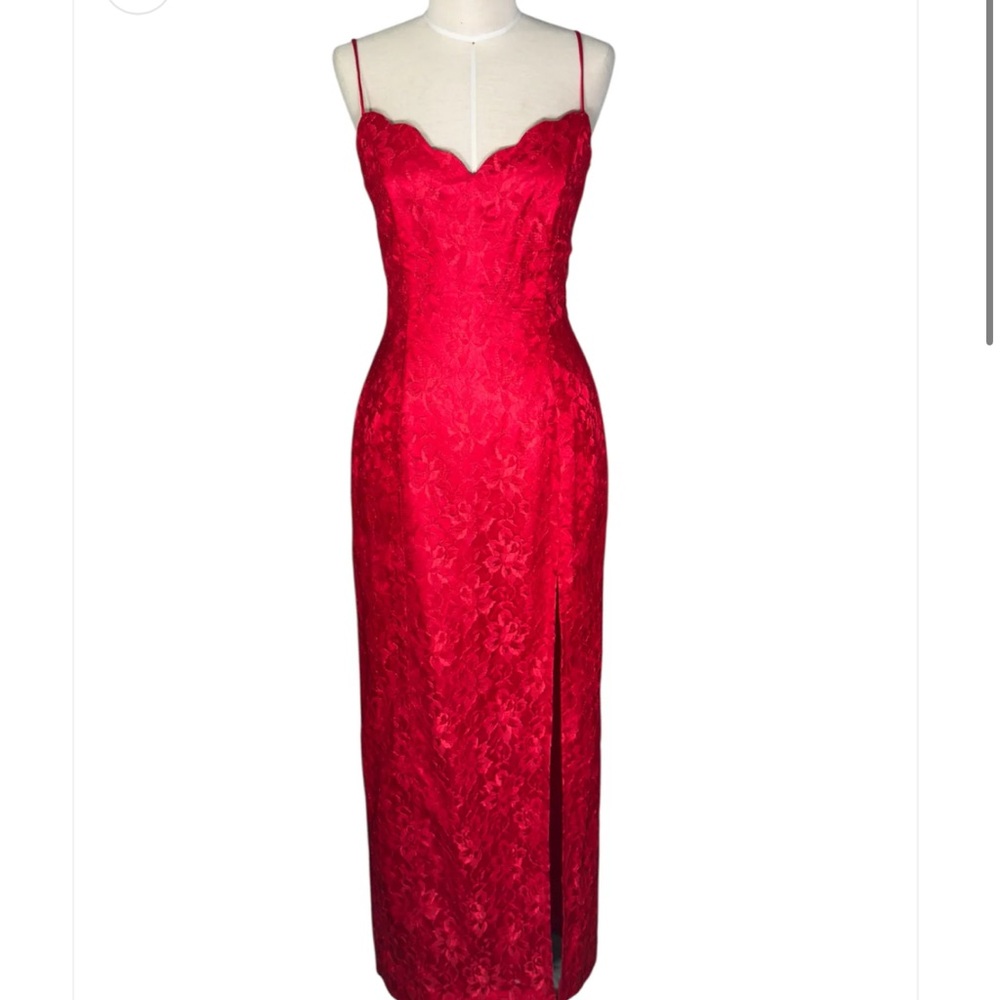 American vintage lace red dress maxi